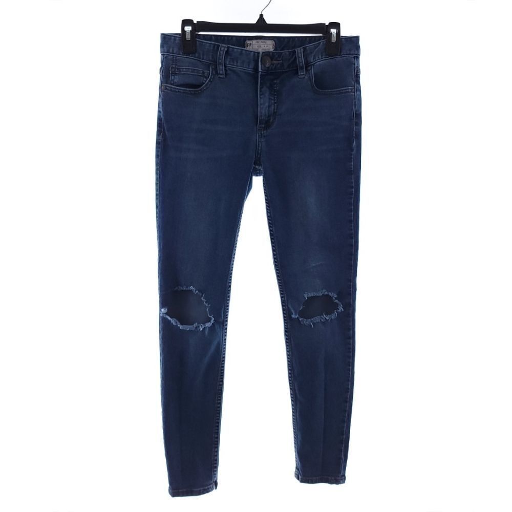 Free People Women's Destroyed Skinny Mid-Rise Jeans Josie Blue OB435426